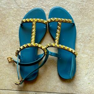 Stuart Weitzman Jelly Gold Roses sandals